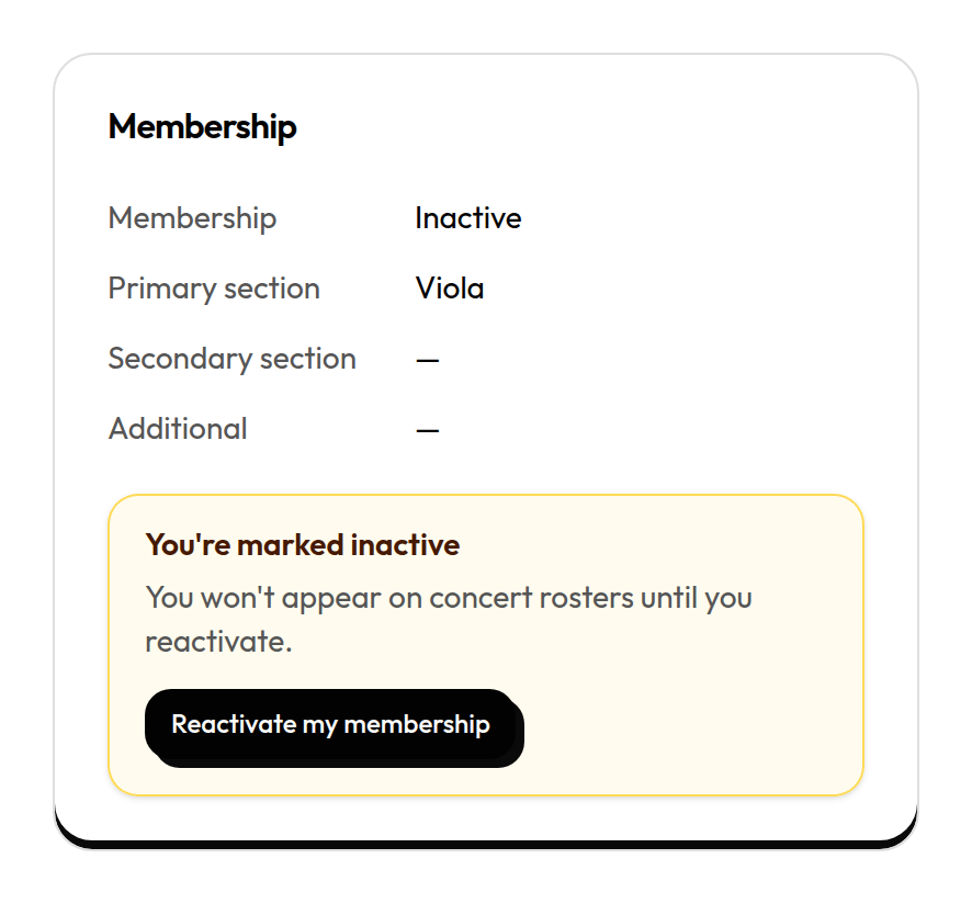 Account membership section with a Reactivate my membership button