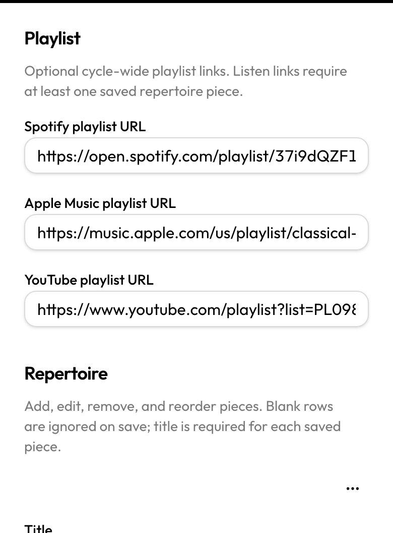 Edit program form with playlist URL fields
