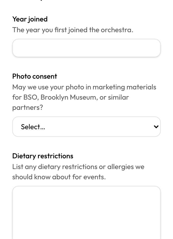 Other info field on member account