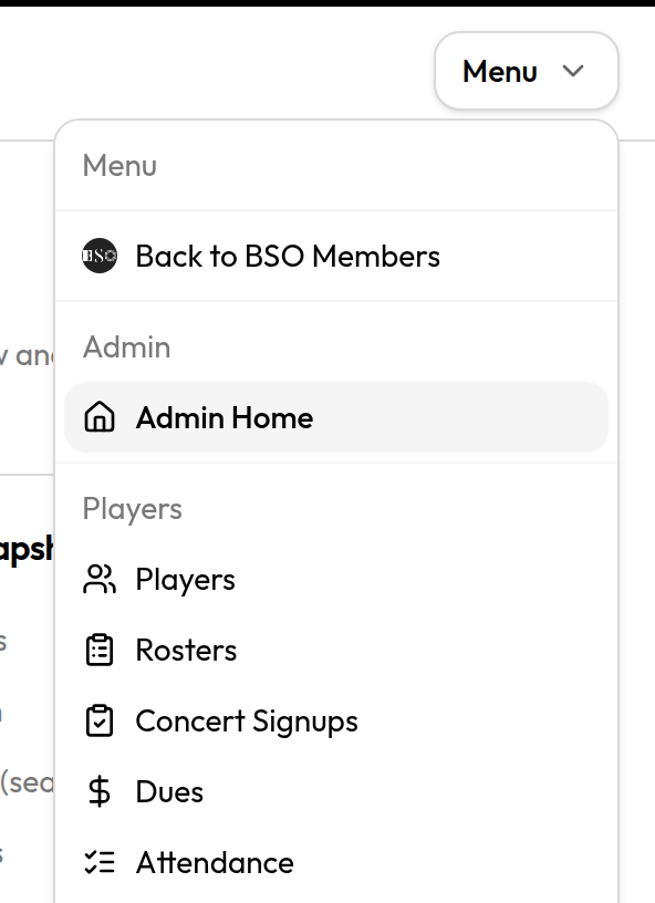 Admin sidebar navigation