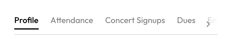 Player detail tab bar including Concert signups