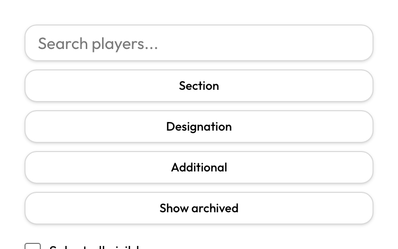 Player list search and filters