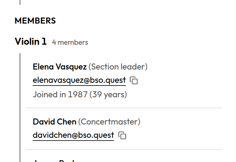 Directory members filtered by section