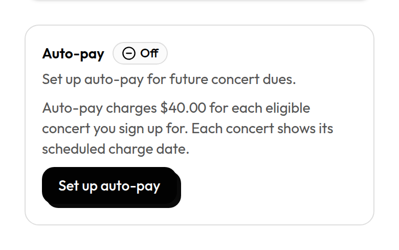 Season dues showing the Set up auto-pay button
