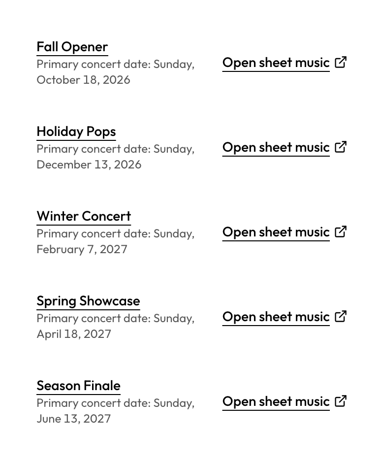 Sheet music list with an available Google Drive link and an unavailable cycle
